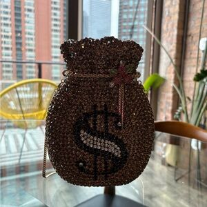 Brown Beaded Money Bag Purse
